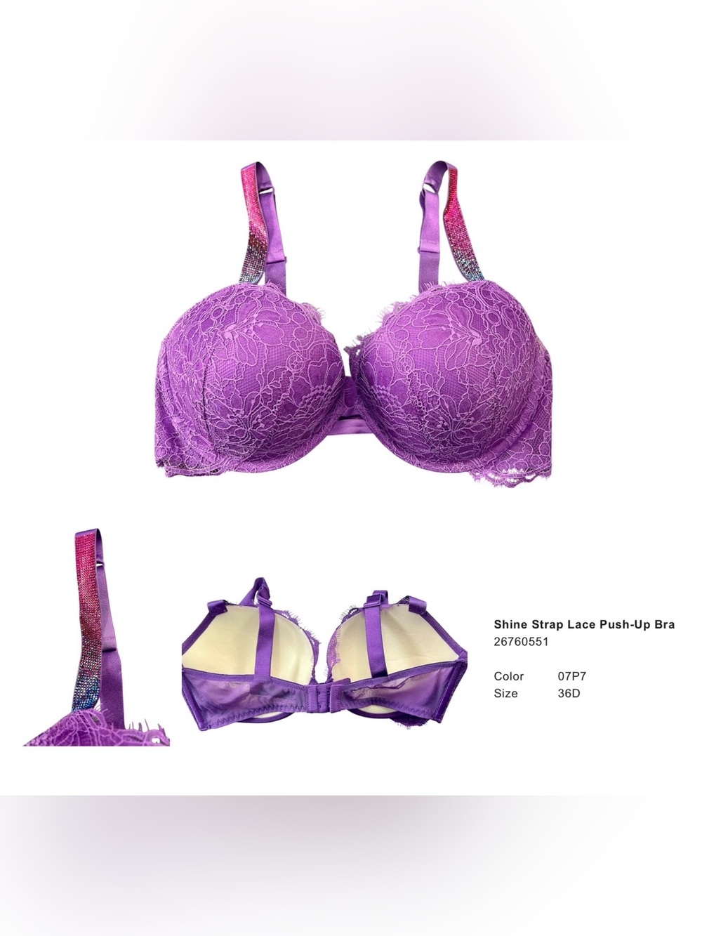 Victoria’s Secret Very Sexy Ombré Shine Strap Lace Push-Up Bra - Purple - 36D